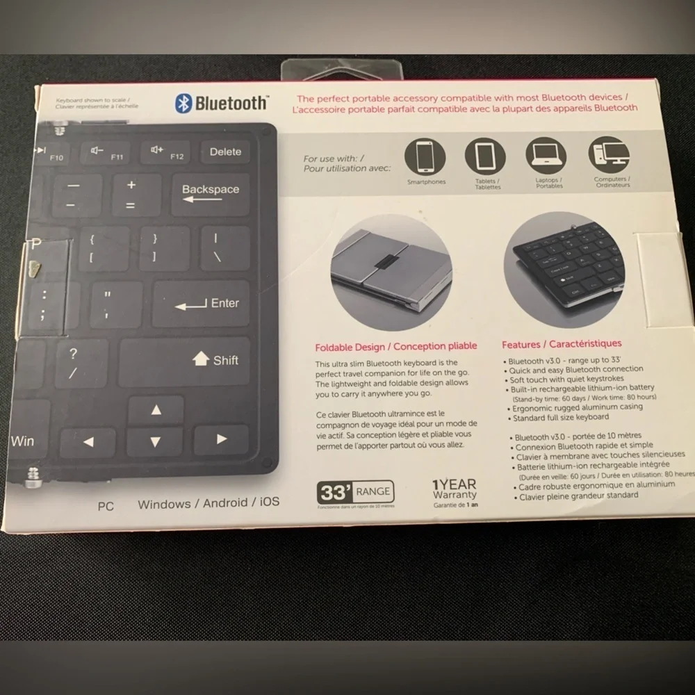 Aluratek Portable Aluminum Tri-Fold Bluetooth keyboard.